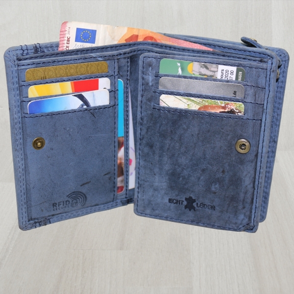 flevado Geldbörse Unisex Damen Herren Echt Leder RFID Schutz Blau